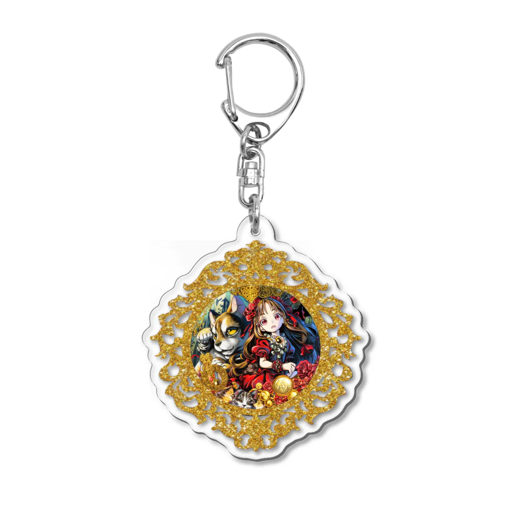 かがみの向こうの赤ずきんの招きオオカミと女の子 Acrylic Key Chain