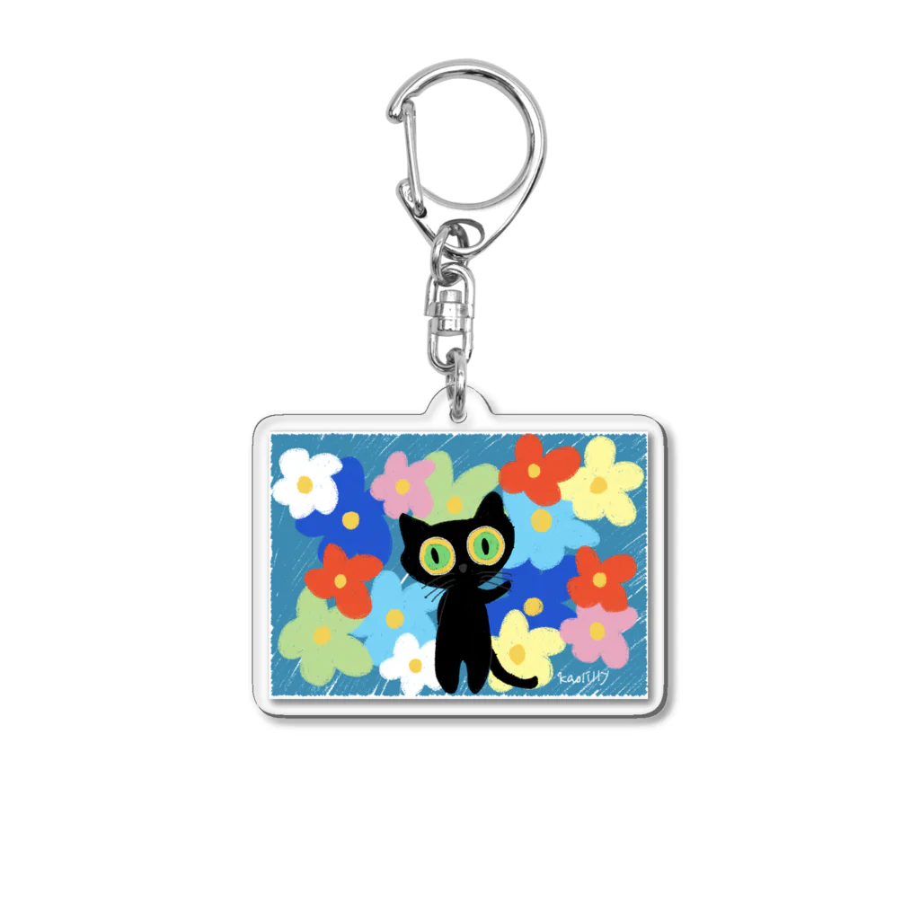 Kaolillyのお店のKaolillyのクロネコと花 Acrylic Key Chain