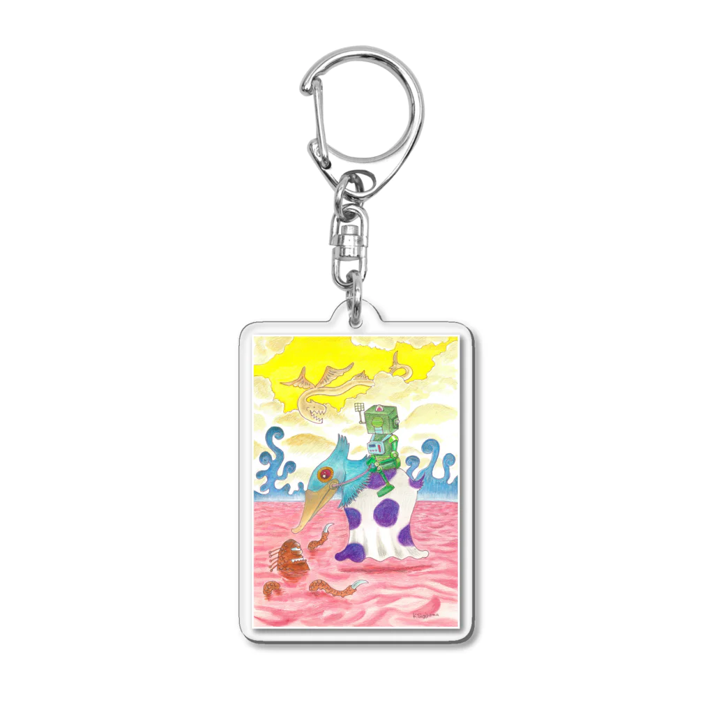 杉山和彦の手描きイラスト　不思議な散歩🌈 Acrylic Key Chain