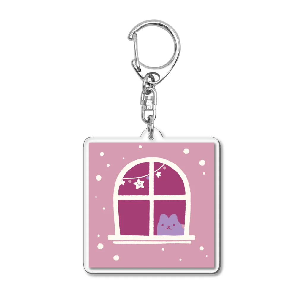 ことだま日記 グッズショップのやみねこ『初雪の日』の絵 Acrylic Key Chain