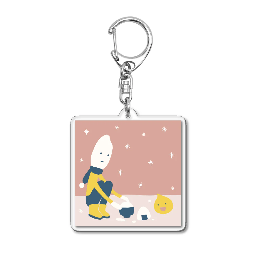 ことだま日記 グッズショップのよねださん『雪にぎり』の絵 Acrylic Key Chain