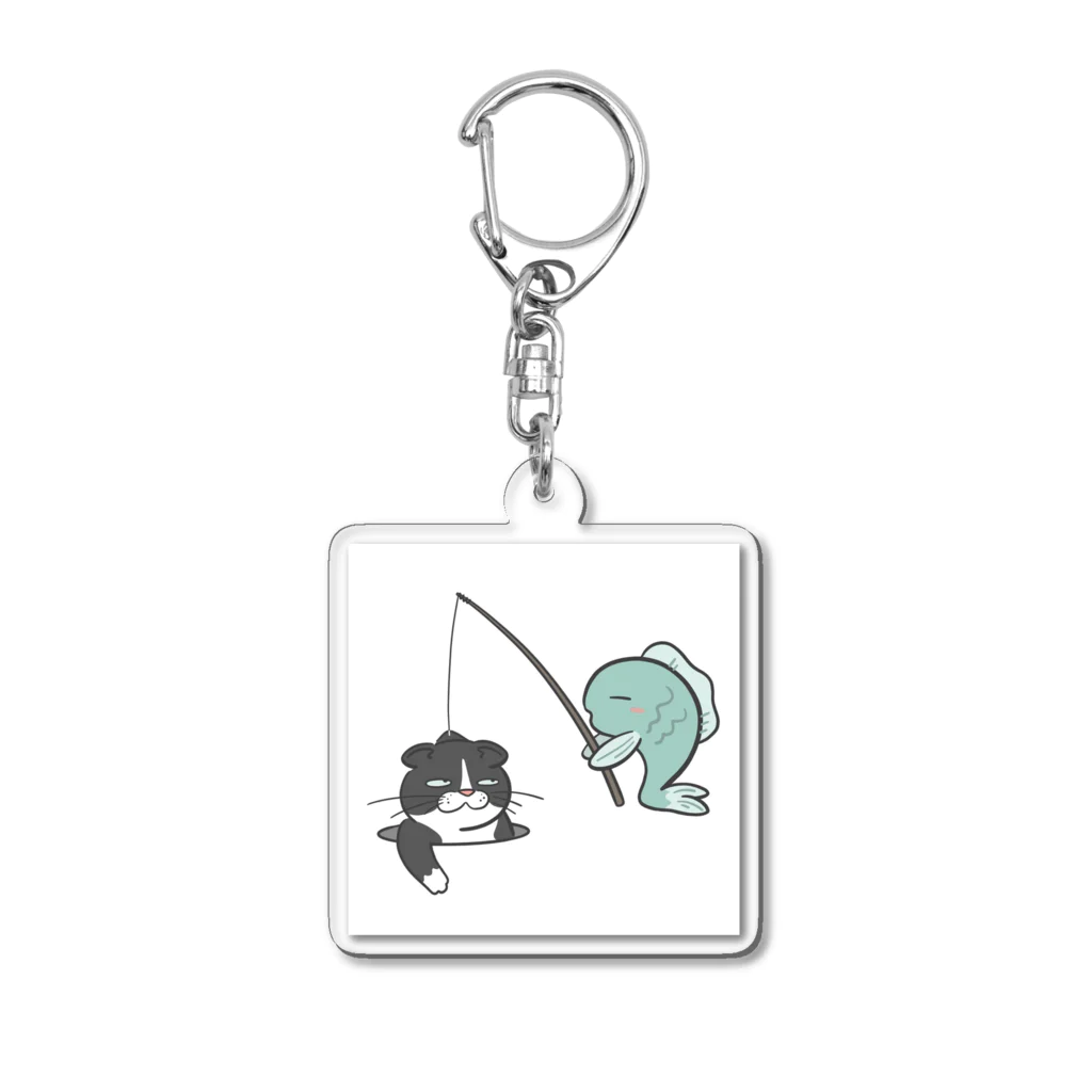 わらじ屋のネコを釣るサカナ Acrylic Key Chain