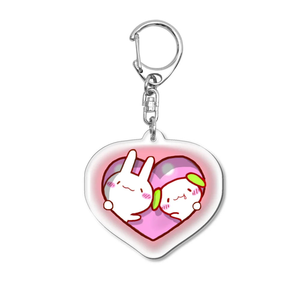 グッズショップKAZUのピンクの縁付き3D風ハートけあうさ Acrylic Key Chain