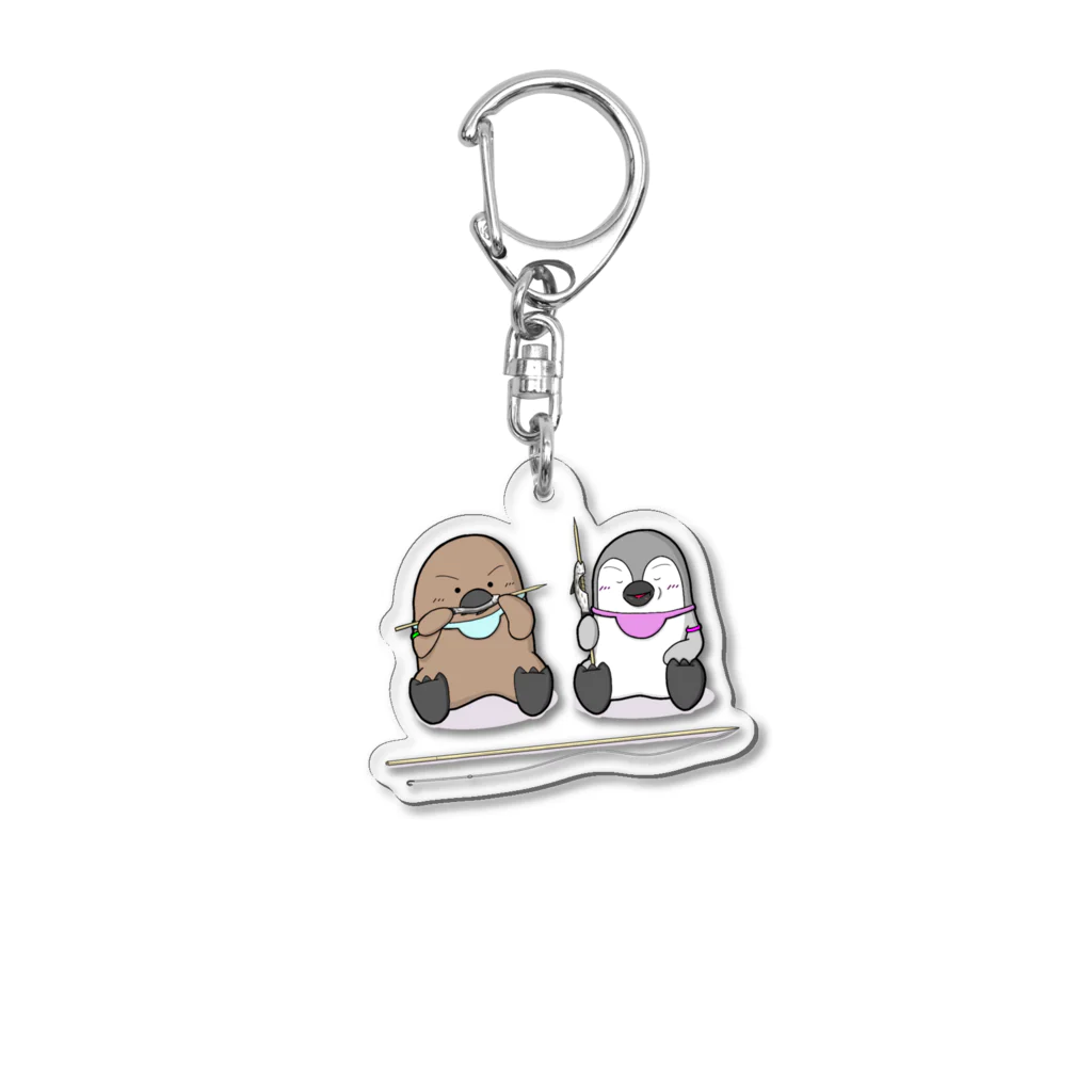 村のペンギンSHOPのペンギンの赤ちゃん達の食事 Acrylic Key Chain