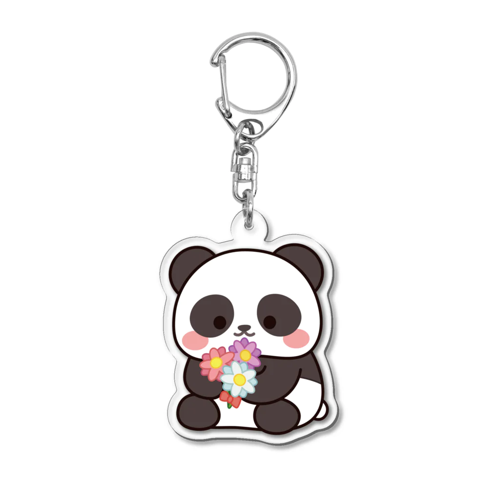 meiko1の花束を持つパンダ Acrylic Key Chain