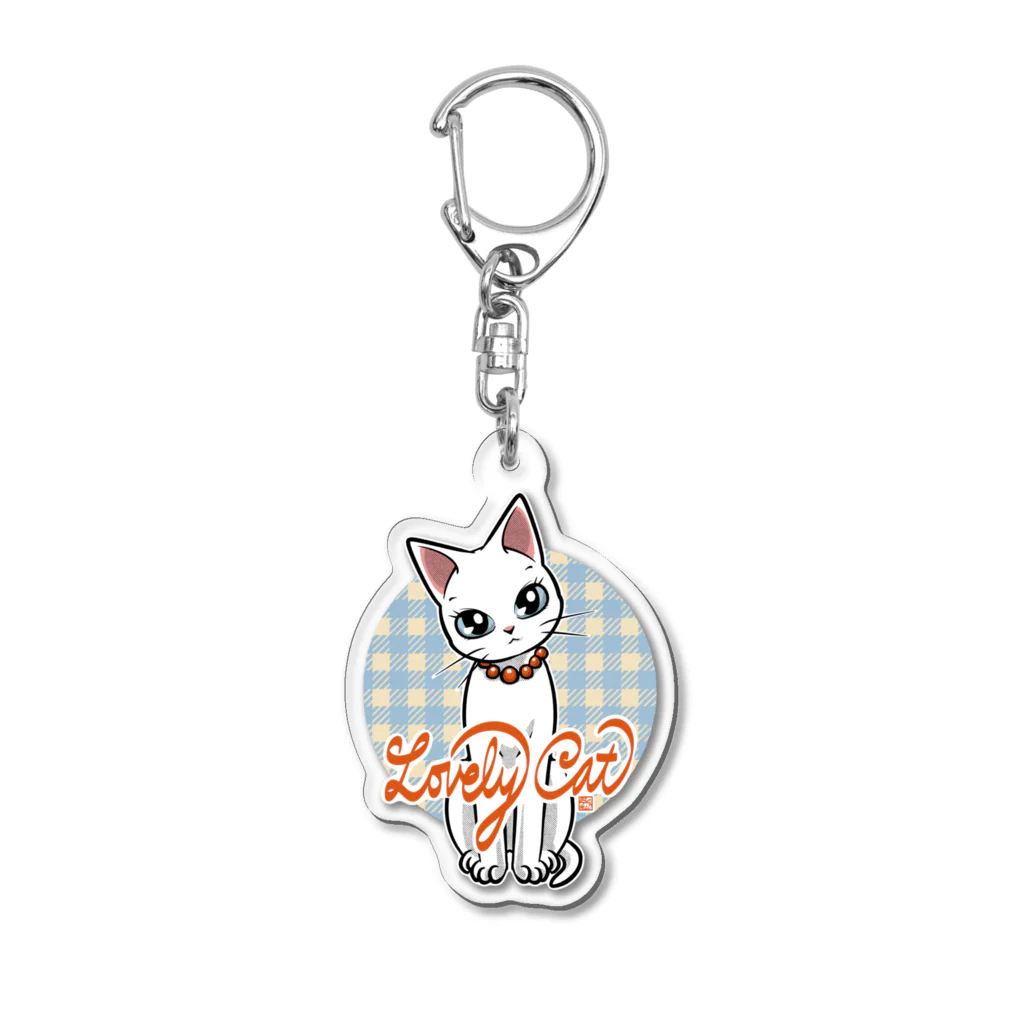 BATKEI ARTのCute White Cat Misty Acrylic Key Chain