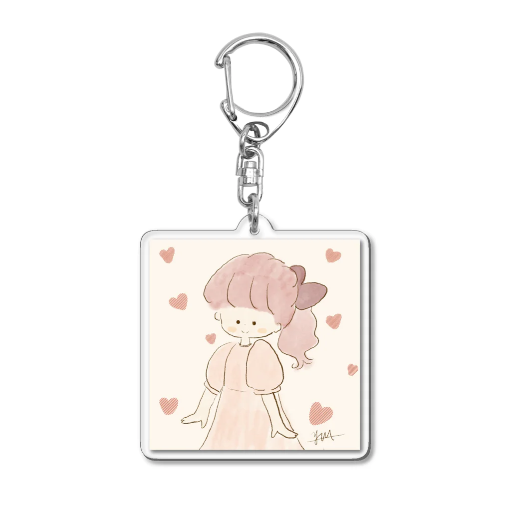 ゆう イラストレーターのピンク髪 ポニーテール女の子 Acrylic Key Chain