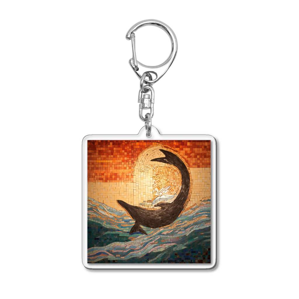 クジラレモンの夕焼けとクジラ Acrylic Key Chain