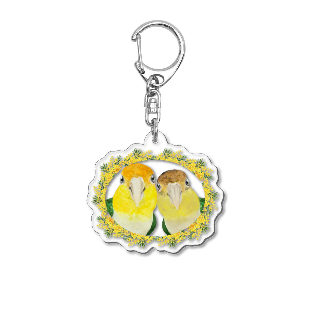 mariechan_koboの034 シロハラインコpairs ミモザのリース Acrylic Key Chain