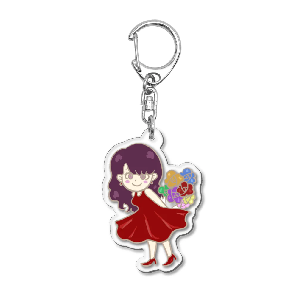 まなclarinetの虹色の花束を持つ女の子 Acrylic Key Chain