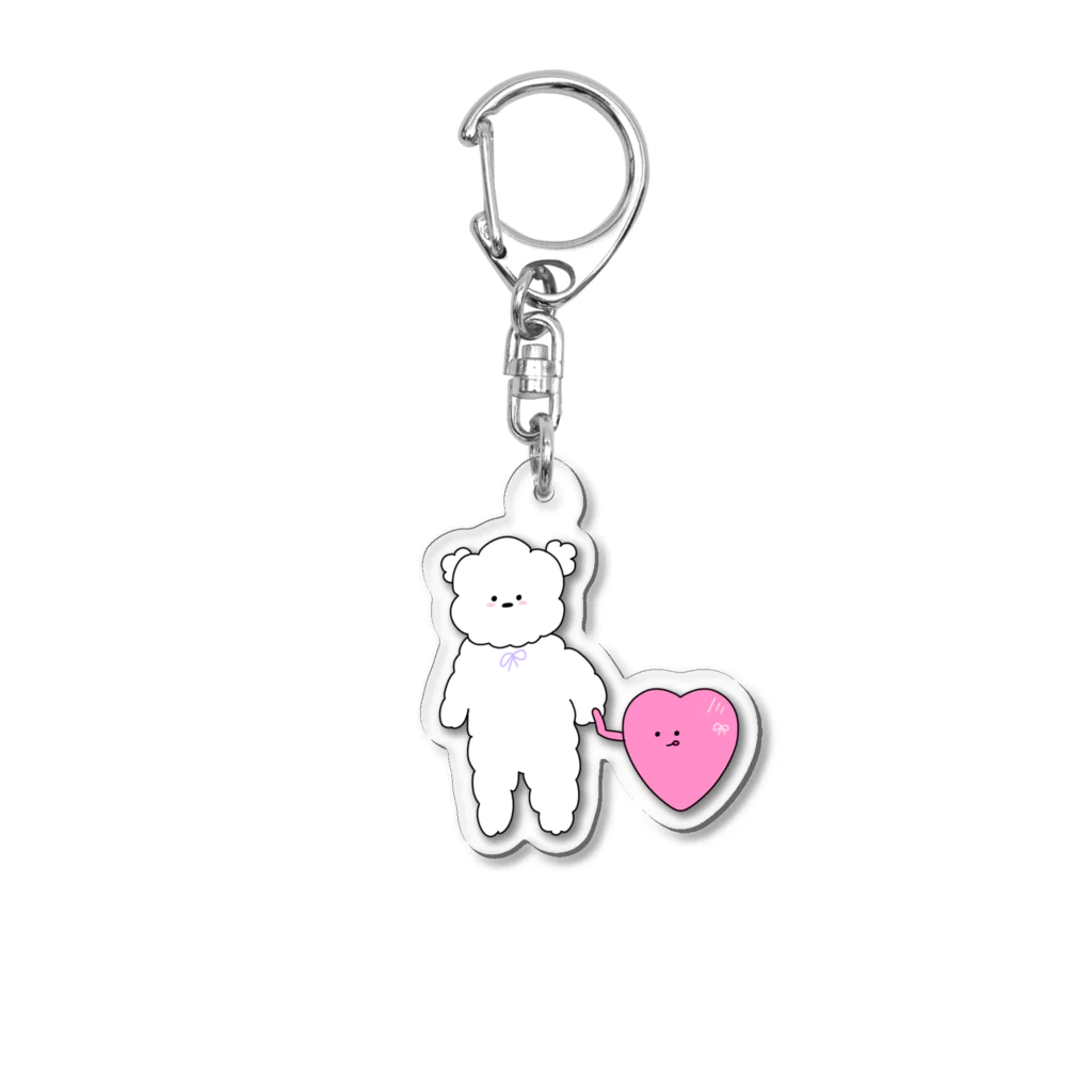 ふわふわポメラニアンちゃんのふわふわハート手つなぎちゃん Acrylic Key Chain