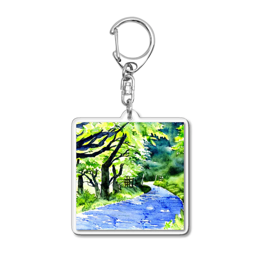 Yossy's Item Factoryの水彩画風新緑の川1 Acrylic Key Chain