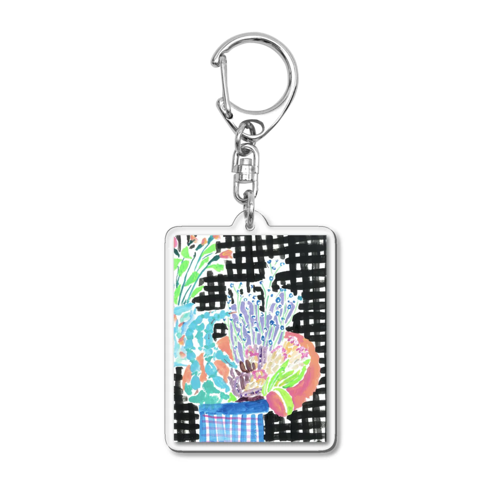 yuko maegawaのチェックの壁と花束 Acrylic Key Chain