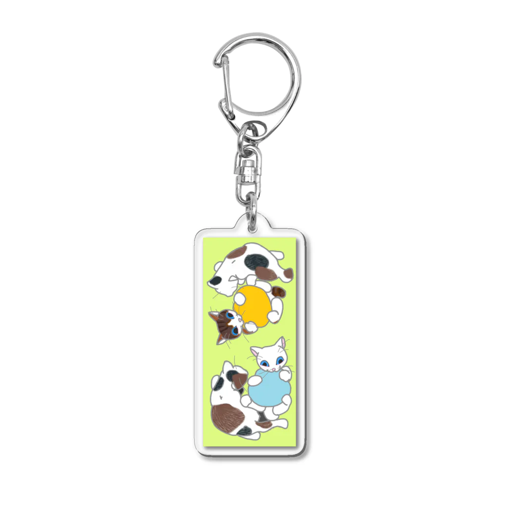 9livesworkのじゃれる子猫たち（黄緑） Acrylic Key Chain