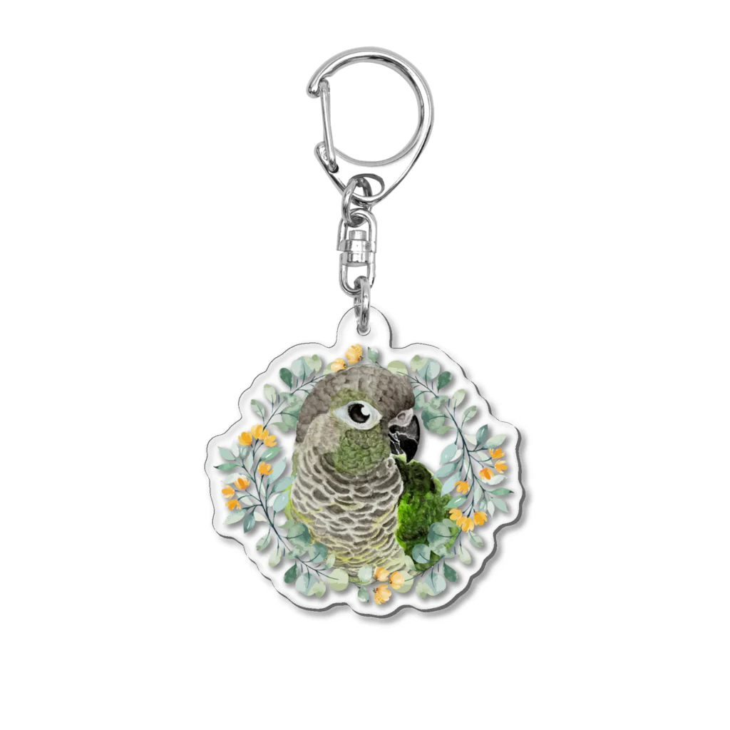 mariechan_koboの035 ウロコインコノーマル オレンジ小花のリース Acrylic Key Chain