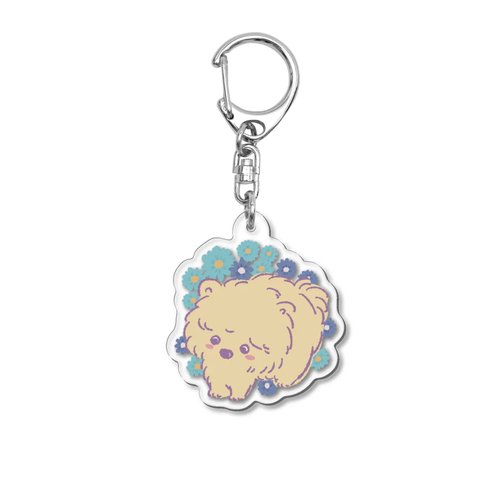 猫のきぬくんのお店のポメプーと青いガーベラ Acrylic Key Chain