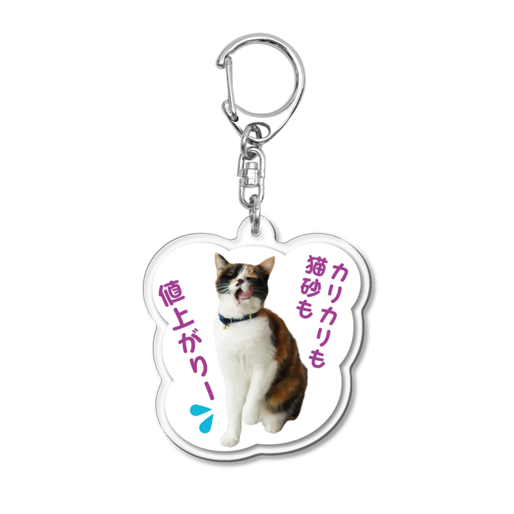 猫の手づくり首輪　こげねこの物価高騰を叫ぶおこげさん Acrylic Key Chain