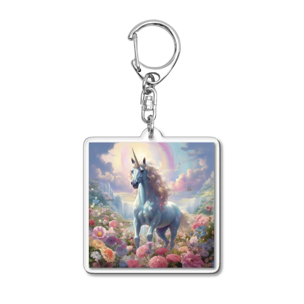 MilkiWay Spiritual Art Shopのおめかしレインボーユニコーン Acrylic Key Chain