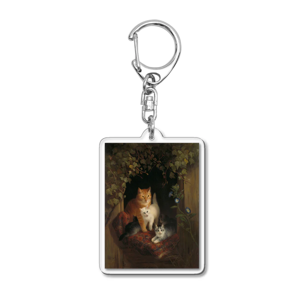 PALA's SHOP　cool、シュール、古風、和風、の子供を連れた猫、アンリエット・ロンナー、1844年 Acrylic Key Chain