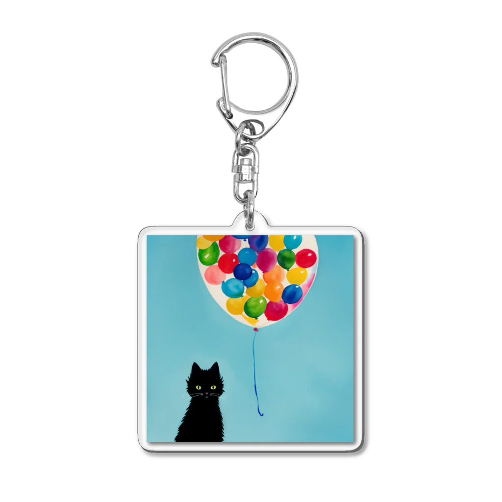 Emmartの黒猫と風船と青い空 Acrylic Key Chain