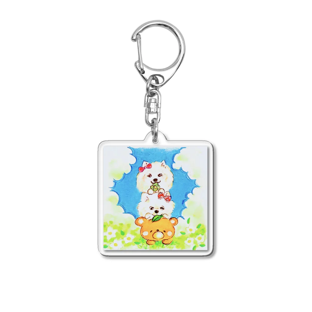 くまイラスト 春くぅの団子遊び Acrylic Key Chain