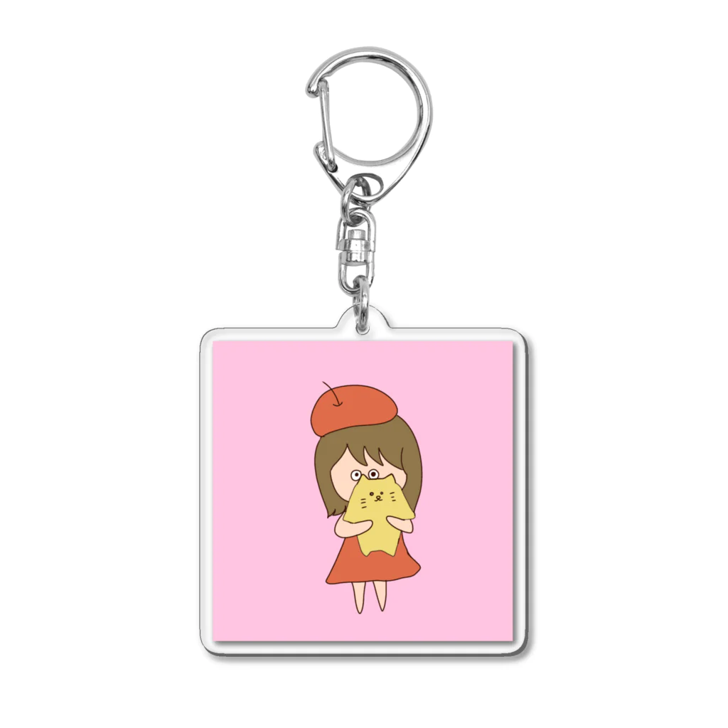 みいこさんのりんごちゃんとねこちゃん Acrylic Key Chain