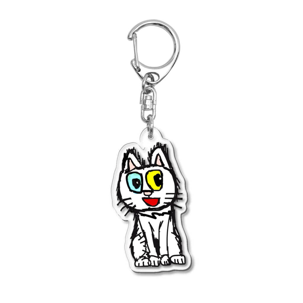 エマメ本舗のオッドアイの白猫エマメちゃんグッズ Acrylic Key Chain