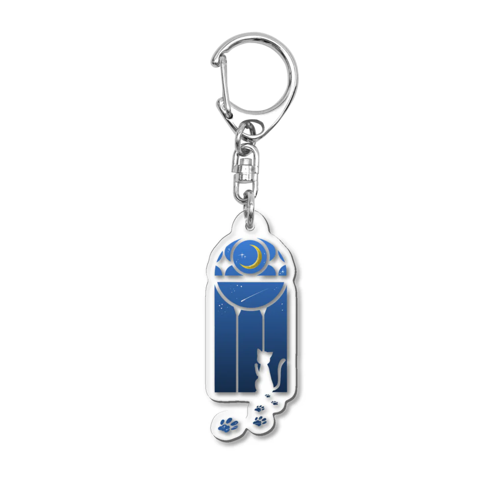 ichika1226の猫と月と窓 Acrylic Key Chain