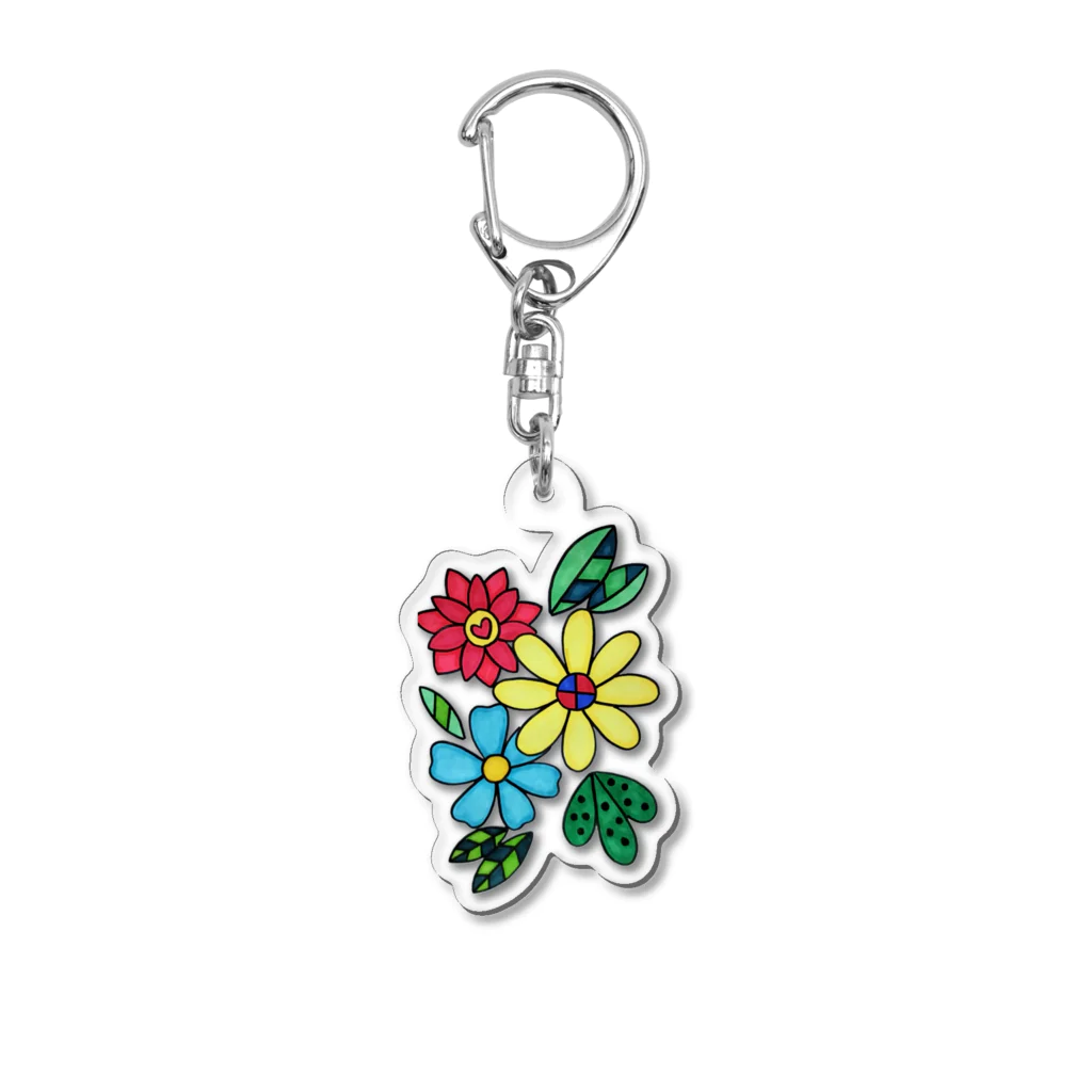 結華の障害者アート 手描きイラスト 花 Acrylic Key Chain