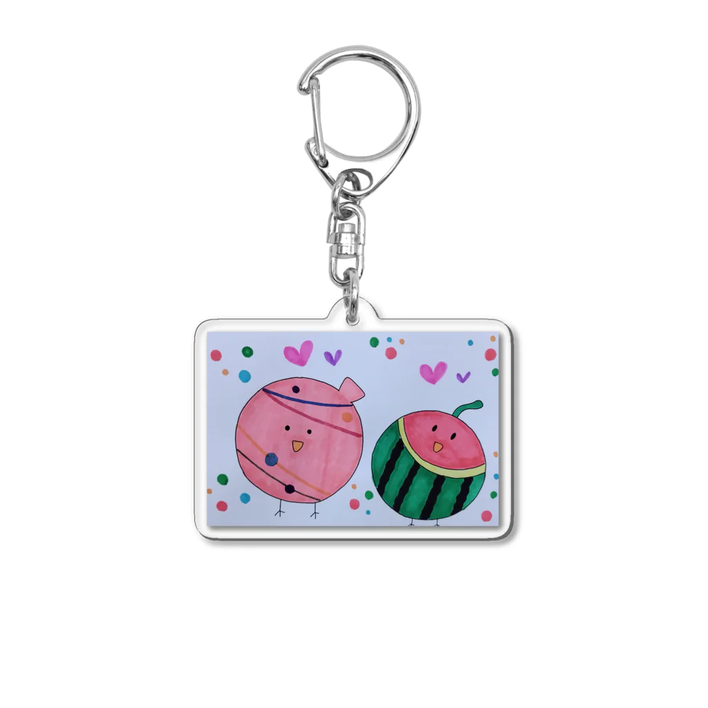 結華の障害者アート 手描きイラスト スイカ 水風船 Acrylic Key Chain