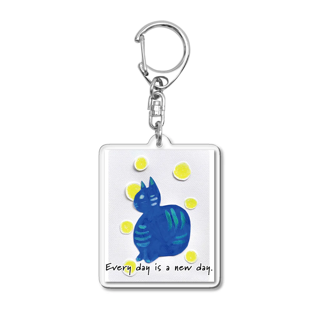 ぽぽっとツイてるのCat blue  Acrylic Key Chain