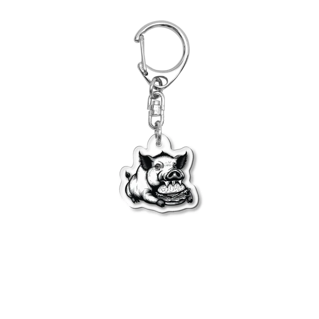 HeyHey Marketのハンバーガーを食べる豚さん Acrylic Key Chain