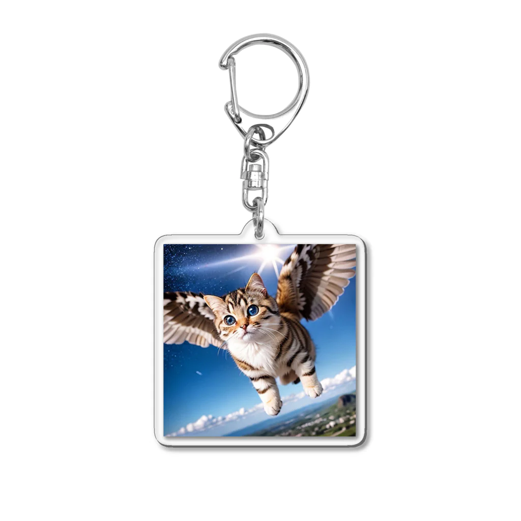 かわいい旅人のFlying cat Acrylic Key Chain