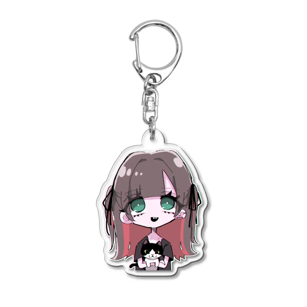 かにぴんくの女の子と猫 Acrylic Key Chain