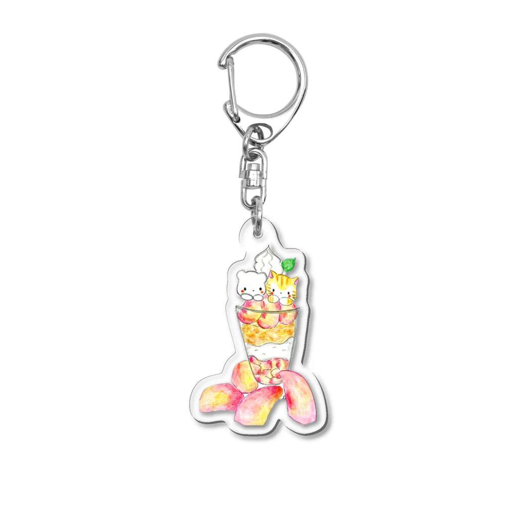 クンちゃんシロちゃんSHOP🐻‍❄️🐻‍❄️のクンちゃんシロちゃん　にゃんことピーチパフェ Acrylic Key Chain