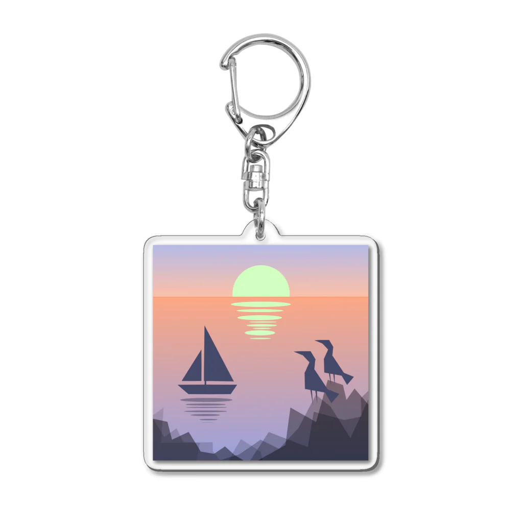 エアレーションの独り言の船と夕陽と海鳥と。 Acrylic Key Chain