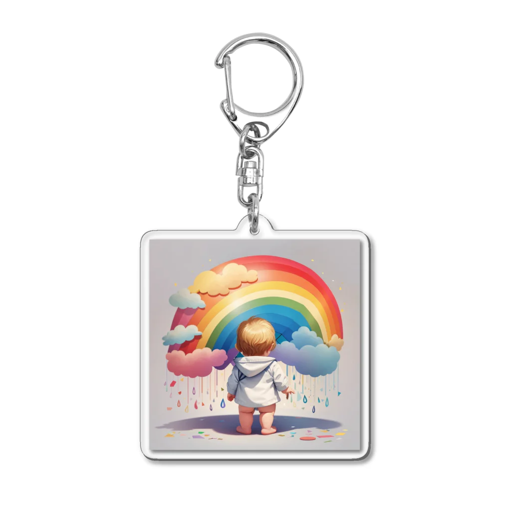 baby umbrellaの虹を見る赤ちゃん Acrylic Key Chain