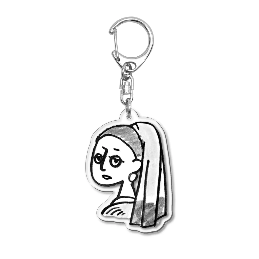 Minimumartの真珠の耳飾りの少女(モノクロ) Acrylic Key Chain