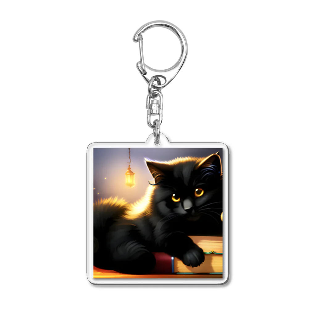 ねこノートの黒猫まるまり寝 Acrylic Key Chain