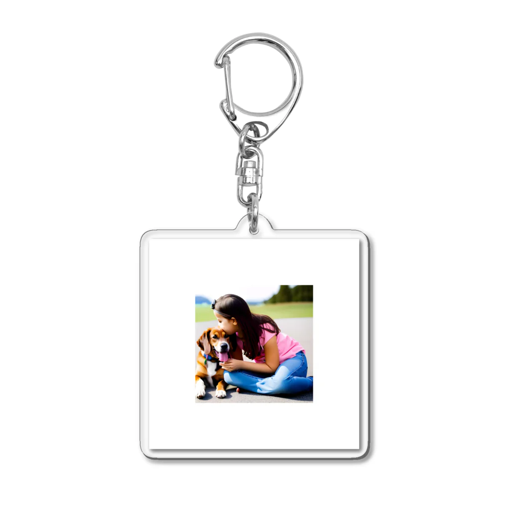 テルのビジネス大学のショップの可愛い犬と少女 Acrylic Key Chain