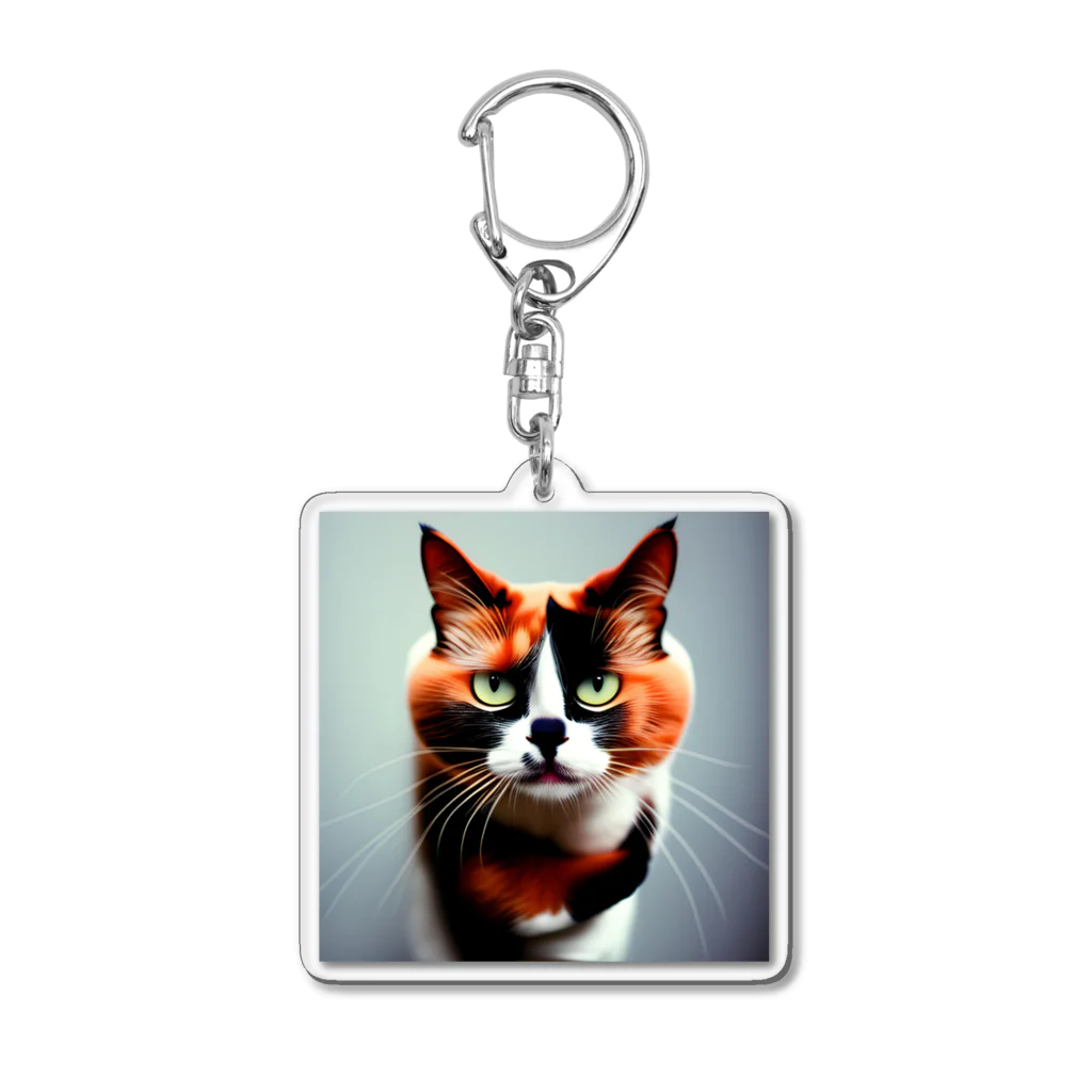 den_hartの我慢顔の三毛猫くん Acrylic Key Chain