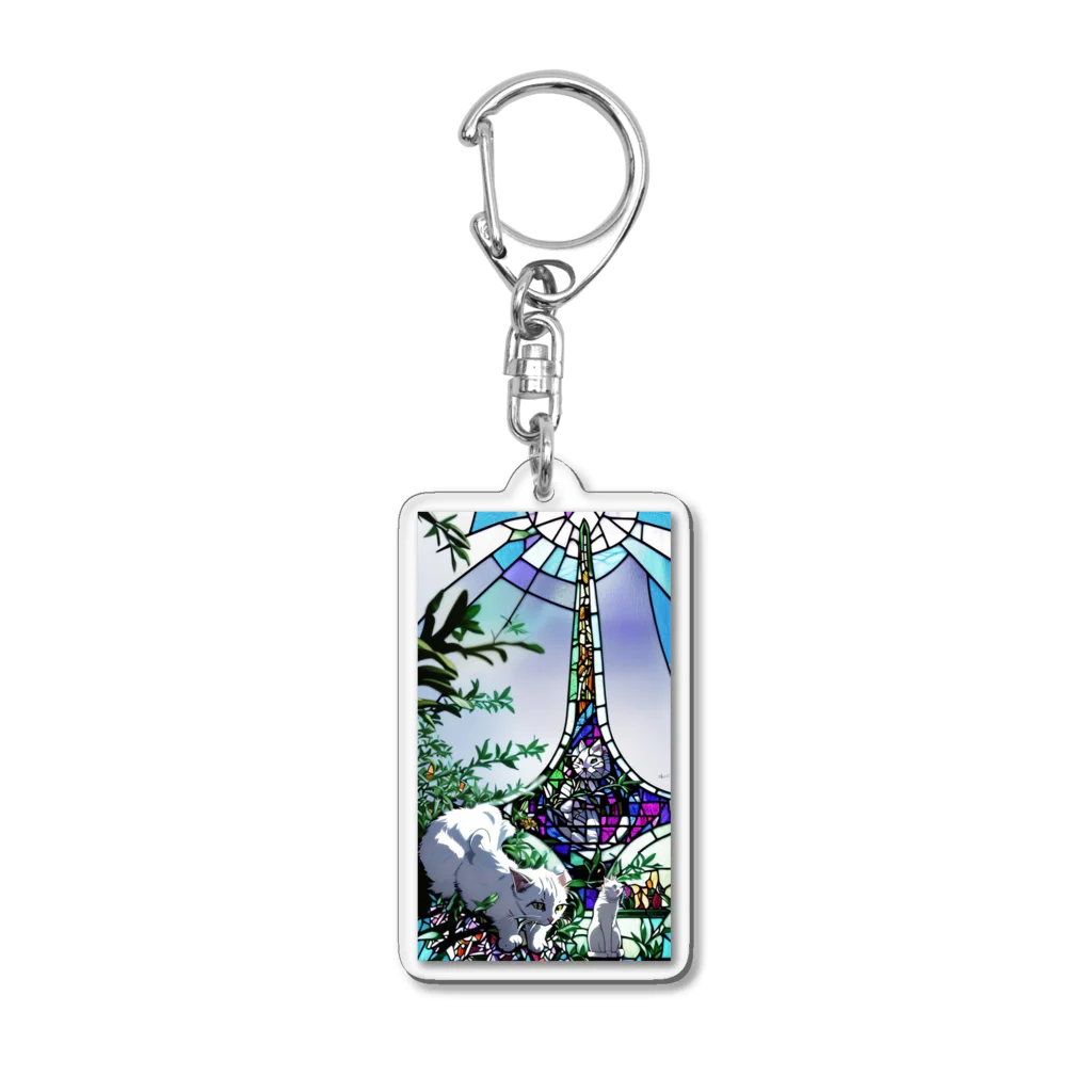 はる【AI世界遺産】のステンドグラス風猫@ダマスカス Acrylic Key Chain