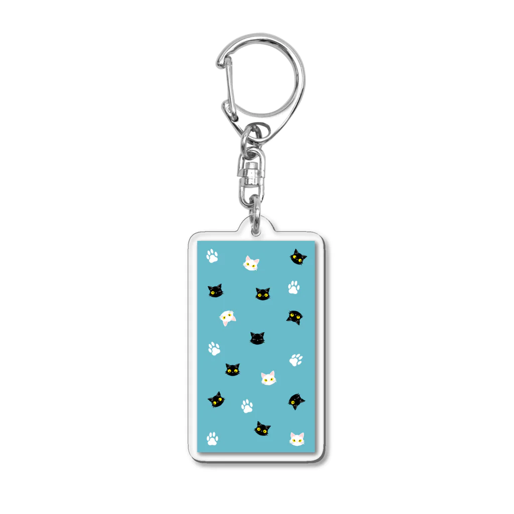 NEKOZOKUのしろねこくろねこにくきゅうがいっぱいブルー Acrylic Key Chain