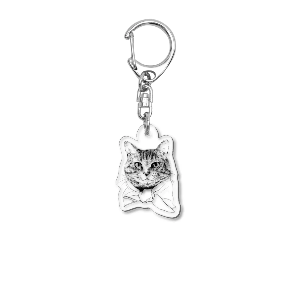 猫竹（nekotake)のペン画のしましま猫ちゃん Acrylic Key Chain