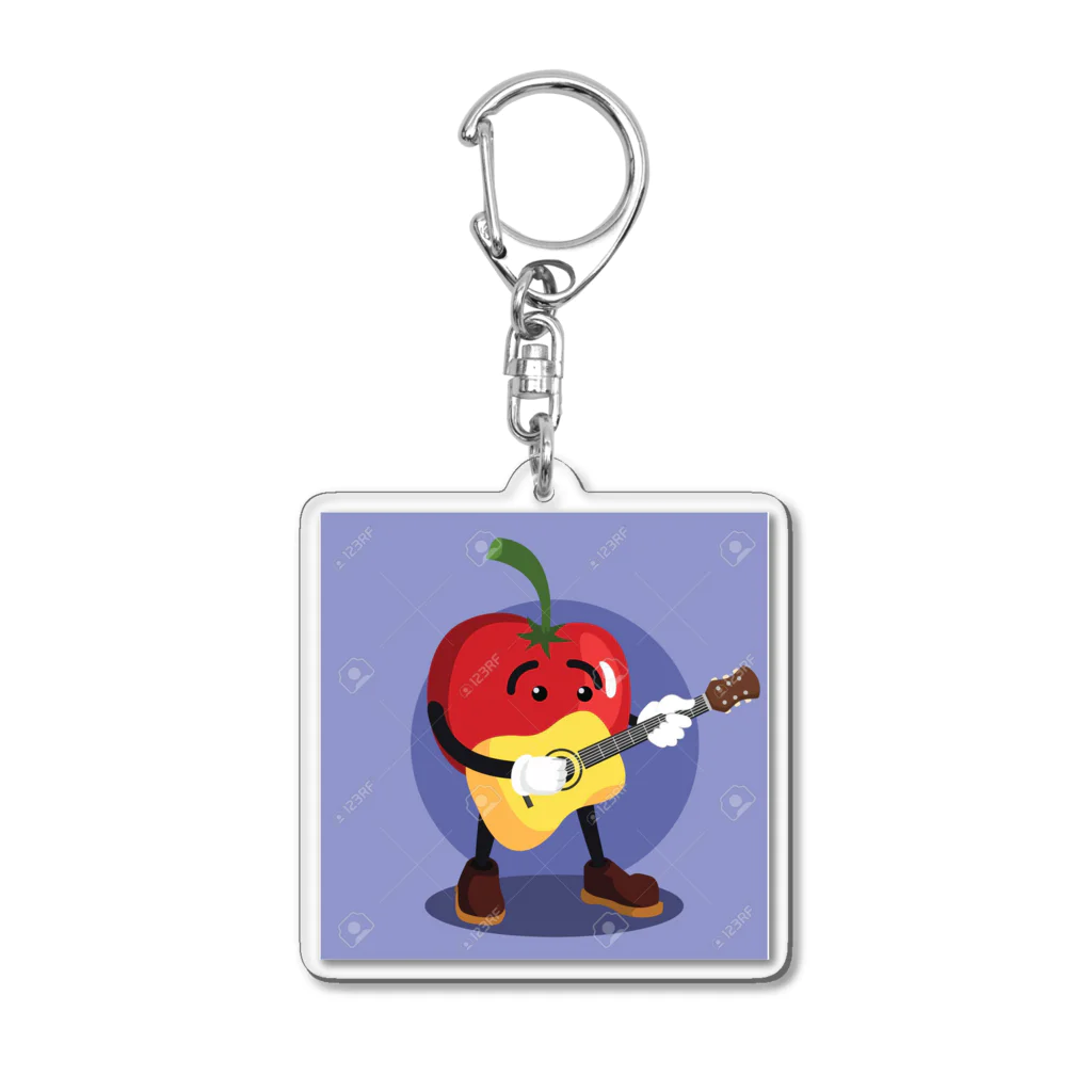 satomatoのイラストのギターを弾くトマトくん Acrylic Key Chain