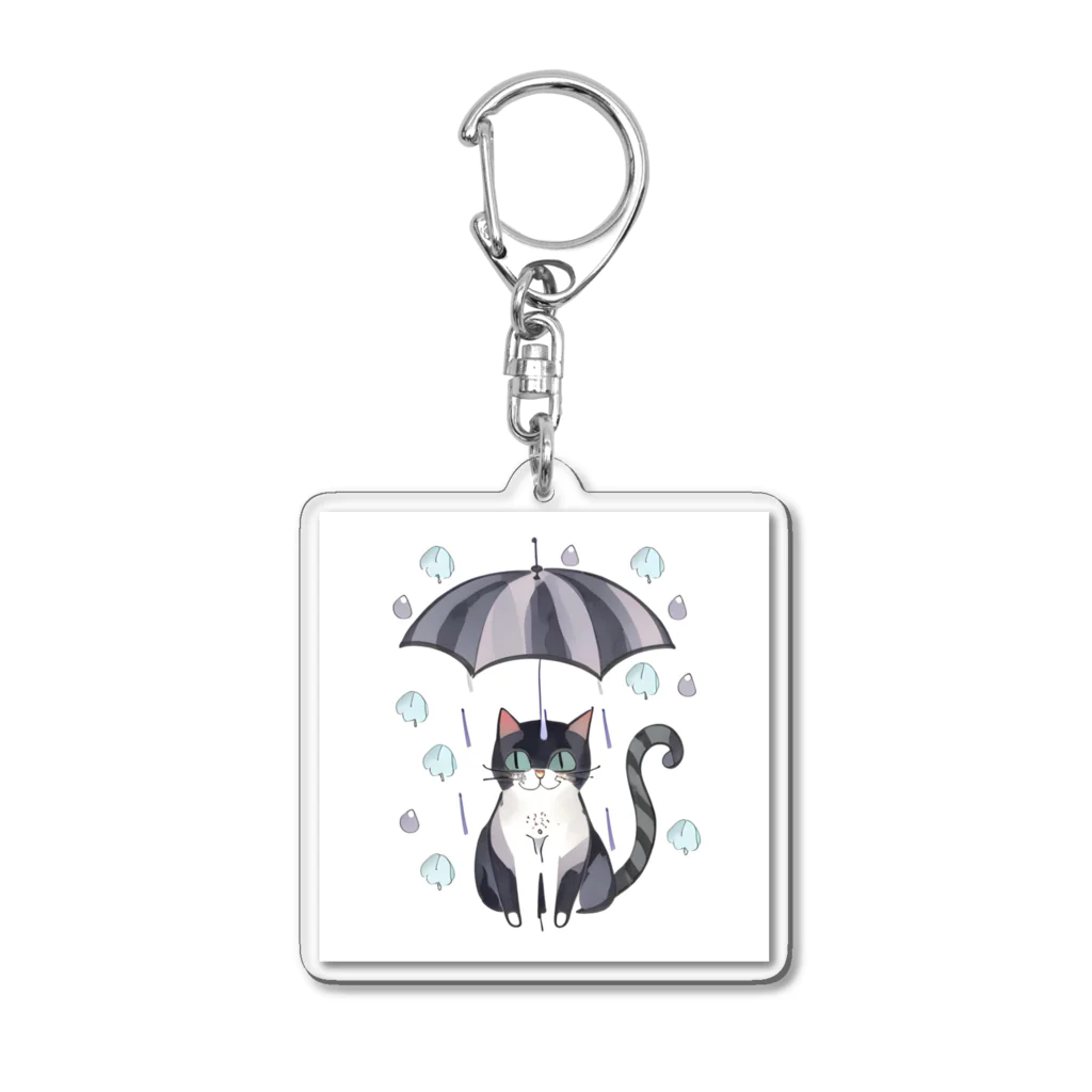 gatto solitario(物寂しげな猫)の雨に打たれる猫 Acrylic Key Chain