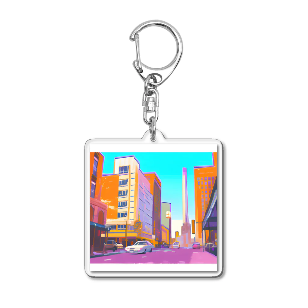 FACTORY MOWのヴィンテージアメリカの街並み Acrylic Key Chain