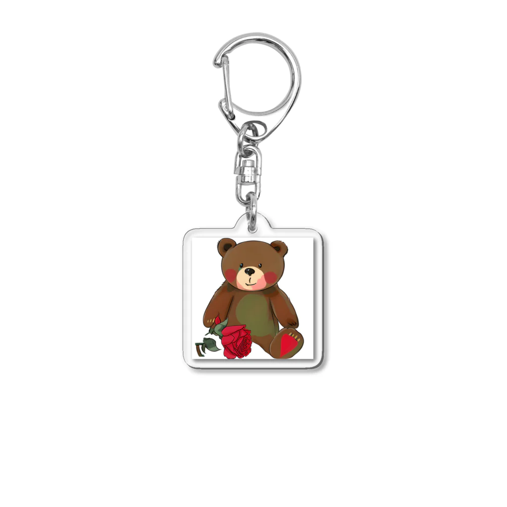 くまさんの熊とバラ Acrylic Key Chain