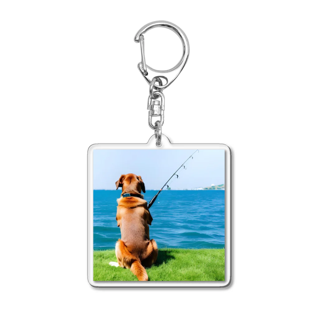 the dog is ⚫︎⚫︎ing ✖️✖️のthe dog is fishing fish Acrylic Key Chain