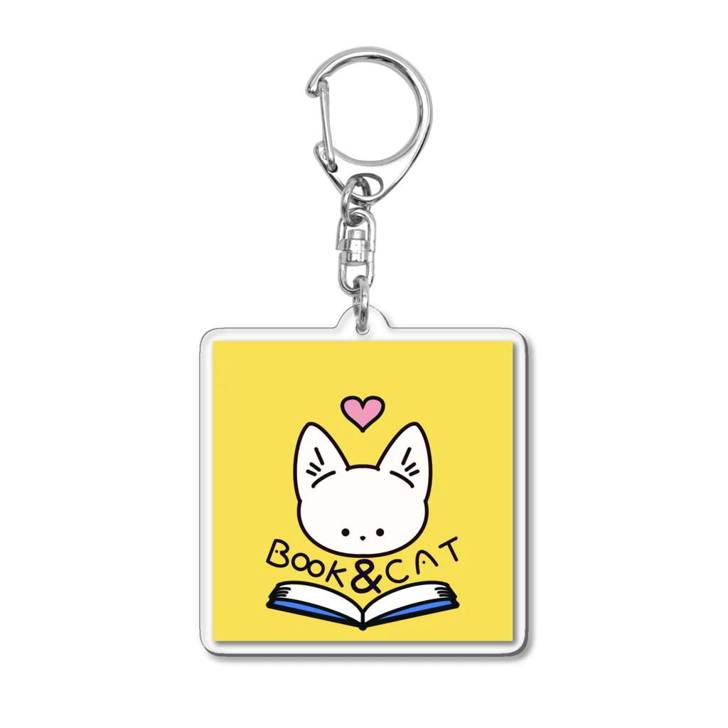 AlreschaのBOOK & CAT アイコンキーホルダー　きいろ Acrylic Key Chain